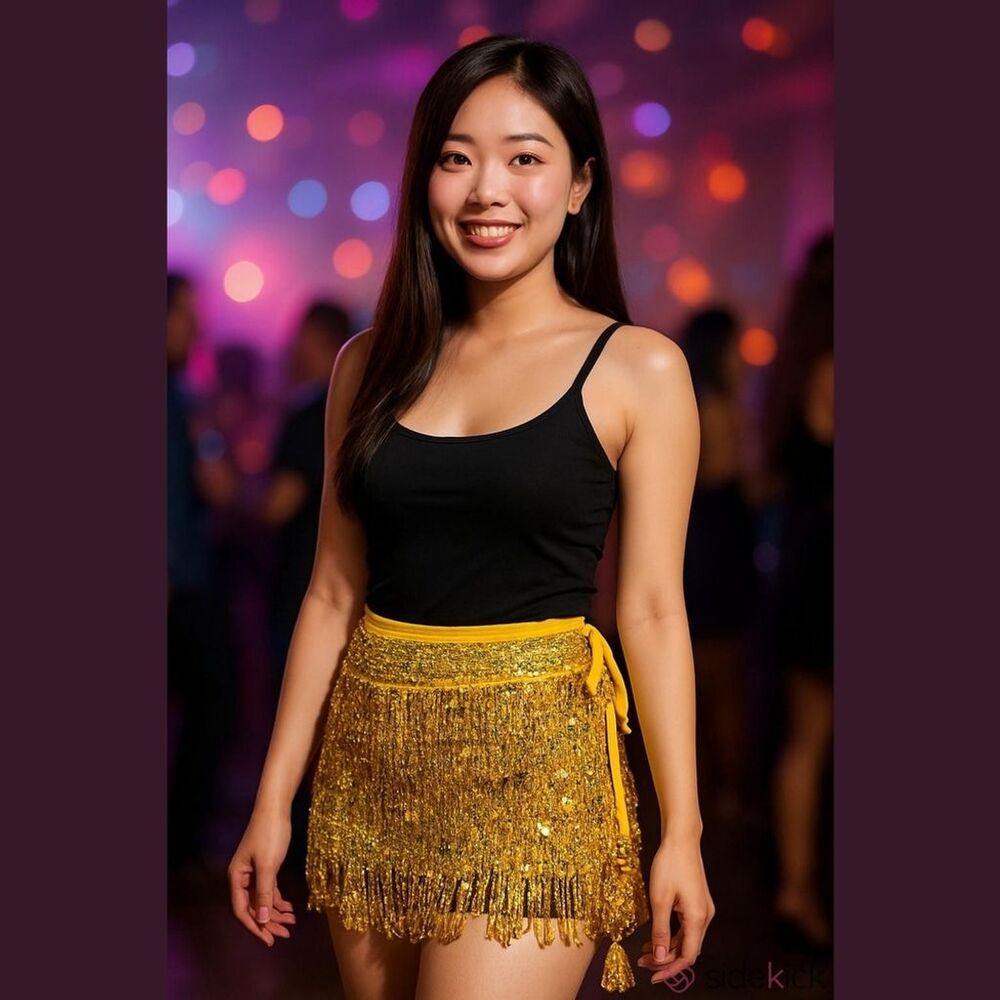 Gold Sequin Fringe Skirt, New Without Tags